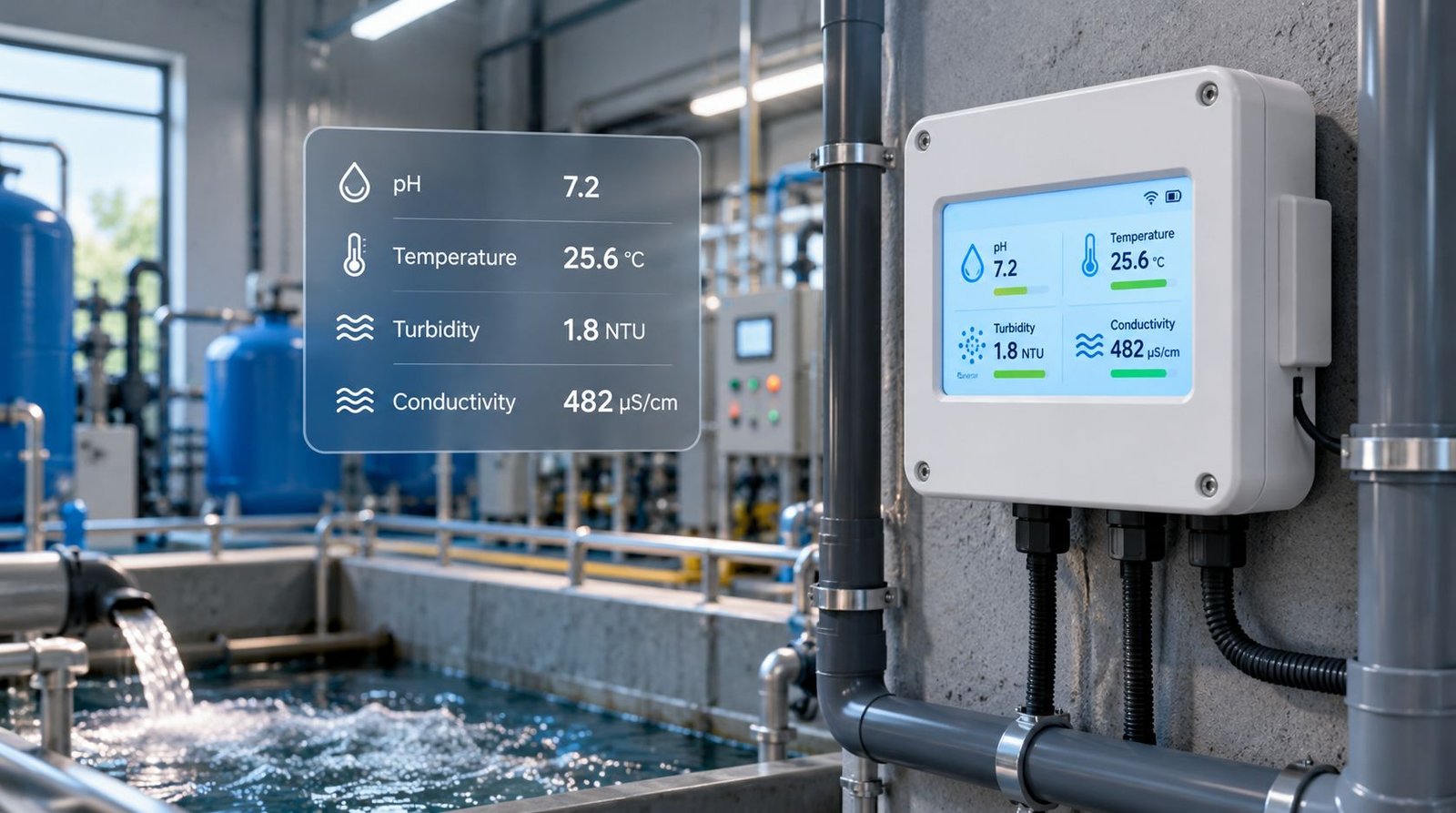 Smart water quality meter in an industrial facility