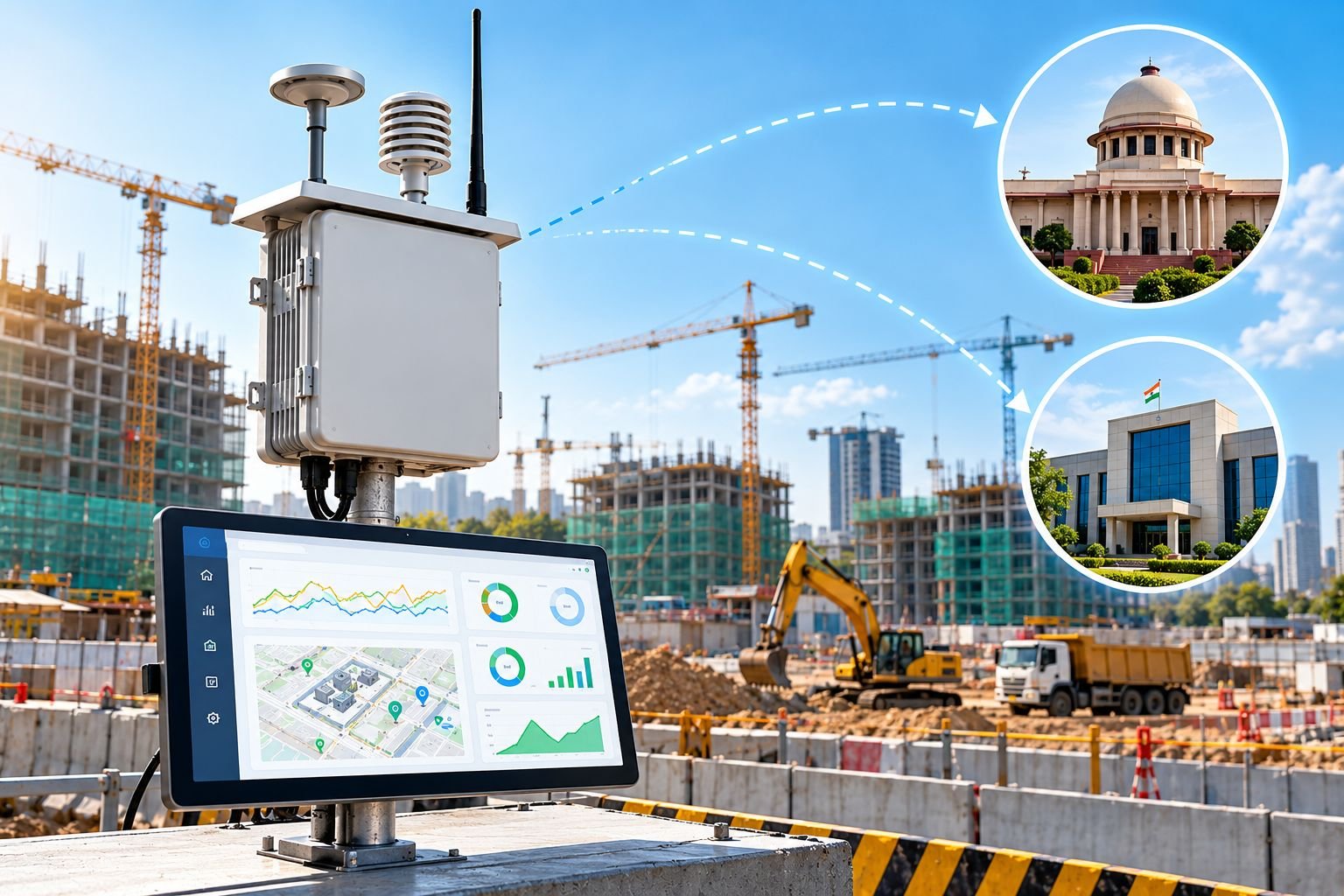 Outdoor air quality monitor installed on a building